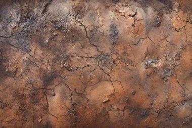 İşlenmiş kolaj eski kuru kahverengi kil yüzey dokusu. Pankart, arkaplan veya 3B haritalama için doku