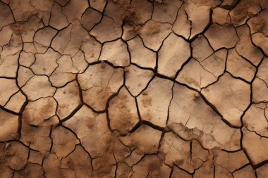 Çatlamış kil yüzey dokusunun işlenmiş kolajı. Pankart, arkaplan veya 3B haritalama için doku