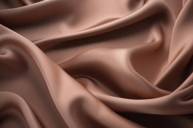 Yumuşak, zarif, açık bej, kahverengi, saten kumaş kumaş kumaştan işlenmiş bir kolaj. Pankart, arkaplan veya 3B haritalama için doku