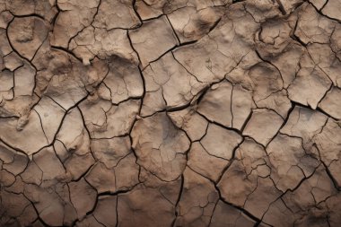 Çatlamış kil yüzey dokusunun işlenmiş kolajı. Pankart, arkaplan veya 3B haritalama için doku