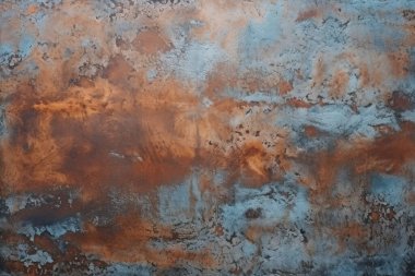 Gündüz vakti paslı metal yaprak dokusunun işlenmiş kolajı. Pankart, arkaplan veya 3B haritalama için doku