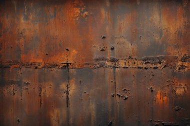 Gündüz vakti paslı metal yaprak dokusunun işlenmiş kolajı. Pankart, arkaplan veya 3B haritalama için doku