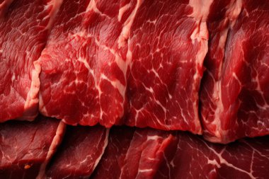 İşlenmiş taze çiğ et yüzey dokusu kolajı. Pankart, arkaplan veya 3B haritalama için doku