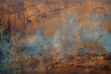 Gündüz vakti paslı metal yaprak dokusunun işlenmiş kolajı. Pankart, arkaplan veya 3B haritalama için doku