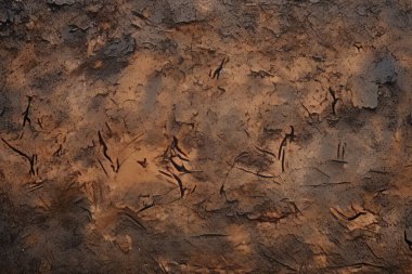 İşlenmiş kolaj eski kuru kahverengi kil yüzey dokusu. Pankart, arkaplan veya 3B haritalama için doku