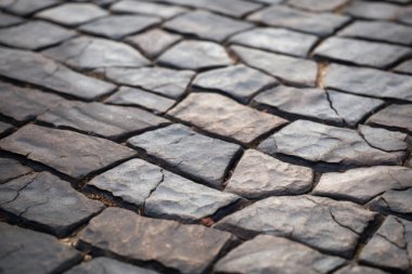 İşlenmiş kaldırım taşları yüzey dokusu kolajı. Pankart, arkaplan veya 3B haritalama için doku