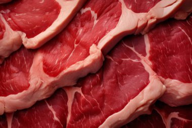 İşlenmiş taze çiğ et yüzey dokusu kolajı. Pankart, arkaplan veya 3B haritalama için doku