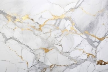 İşlenmiş beyaz ve altın mermer desenli kolaj. Pankart, arkaplan veya 3B haritalama için doku
