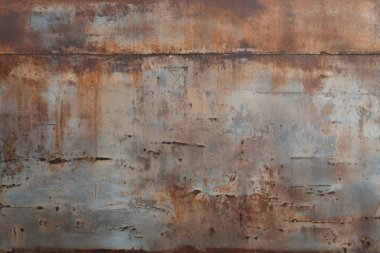 Turuncu paslı metal yüzey dokusunun işlenmiş kolajı. Pankart, arkaplan veya 3B haritalama için doku