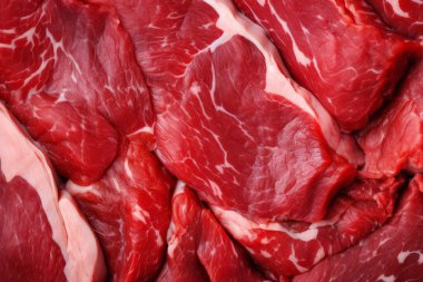 İşlenmiş taze çiğ et yüzey dokusu kolajı. Pankart, arkaplan veya 3B haritalama için doku