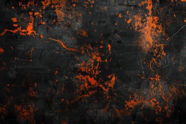 Siyah ve turuncu paslı metal yüzey fotoğrafı. Arkaplan veya haritalama için arkaplan dokusu