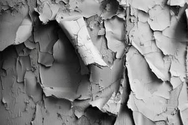 Alçı duvardaki soyulmuş beyaz boyanın fotoğrafı. Yakın plan. Arkaplan veya haritalama için arkaplan dokusu