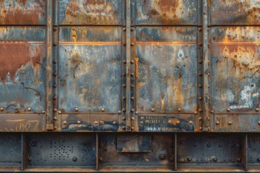 Pas metal duvarlı tren vagonunun yan görüntüsü. Yakından. Arkaplan veya haritalama için arkaplan dokusu