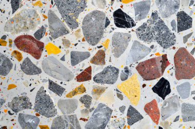 Gri terrazzo desenli fotoğraf yüzey yüzeyine yakın çekim. Arkaplan veya haritalama için arkaplan dokusu