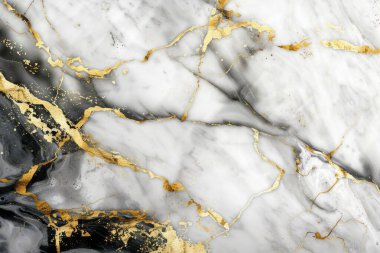 Siyah ve beyaz mermer zemin desenli, altın damarlı fotoğraf. Arkaplan veya haritalama için arkaplan dokusu