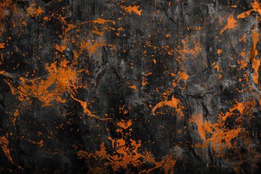 Siyah ve turuncu paslı metal yüzey fotoğrafı. Arkaplan veya haritalama için arkaplan dokusu