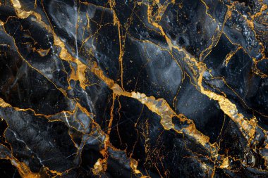 Yakından altın damarlı koyu siyah mermer desenli fotoğraf. Arkaplan veya haritalama için arkaplan dokusu