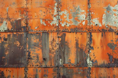 Parlak turuncu metal duvarın fotoğrafı. Arkaplan veya haritalama için arkaplan dokusu