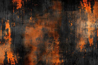 Siyah ve turuncu paslı metal yüzey fotoğrafı. Arkaplan veya haritalama için arkaplan dokusu