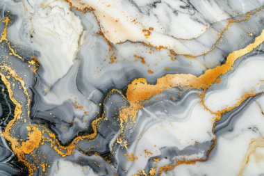 Siyah ve beyaz mermer zemin desenli, altın damarlı fotoğraf. Arkaplan veya haritalama için arkaplan dokusu