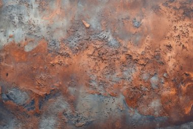 Gündüz vakti paslı metal yaprak dokusunun işlenmiş kolajı. Pankart, arkaplan veya 3B haritalama için doku