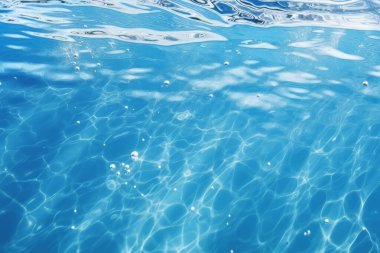 Güneş ışığında işlenmiş mavi su dalgaları dokusu kolajı. Pankart, arkaplan veya 3B haritalama için doku