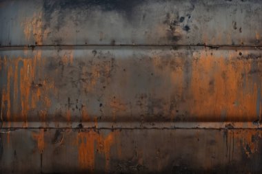 Gündüz vakti paslı metal yaprak dokusunun işlenmiş kolajı. Pankart, arkaplan veya 3B haritalama için doku