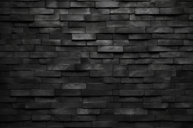 İşlenmiş siyah tuğla duvar yüzey dokusu kolajı. Pankart, arkaplan veya 3B haritalama için doku