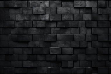 İşlenmiş siyah tuğla duvar yüzey dokusu kolajı. Pankart, arkaplan veya 3B haritalama için doku