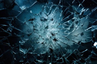 Kırık mavi cam yüzey dokusunun işlenmiş kolajı. Pankart, arkaplan veya 3B haritalama için doku