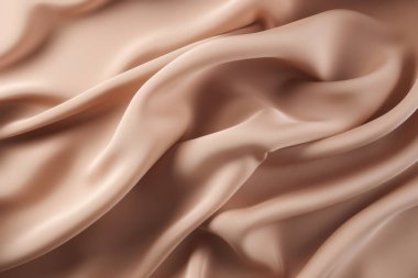 Yumuşak, zarif, açık bej, kahverengi, saten kumaş kumaş kumaştan işlenmiş bir kolaj. Pankart, arkaplan veya 3B haritalama için doku