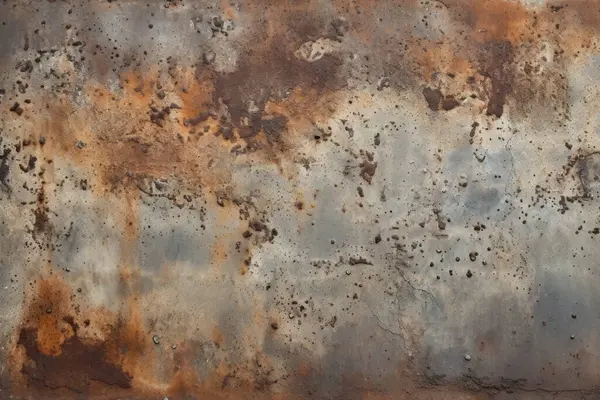 Gündüz vakti paslı metal yaprak dokusunun işlenmiş kolajı. Pankart, arkaplan veya 3B haritalama için doku