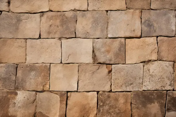 Antik sarı blok duvar dokusunun işlenmiş kolajı. Pankart, arkaplan veya 3B haritalama için doku