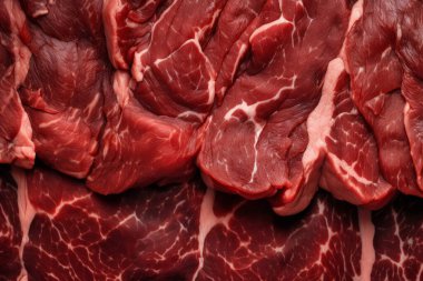 İşlenmiş taze çiğ et yüzey dokusu kolajı. Pankart, arkaplan veya 3B haritalama için doku