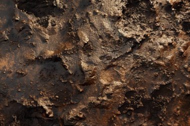 Kahverengi toprak yüzeyi fotoğrafı. Yaklaş. Arkaplan veya haritalama için arkaplan dokusu