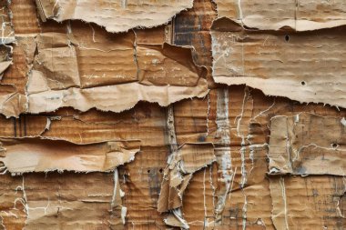 Buruşuk kahverengi karton kağıdın fotoğrafı. Kapatın. Arkaplan veya haritalama için arkaplan dokusu