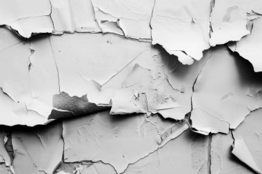 Alçı duvardaki soyulmuş beyaz boyanın fotoğrafı. Yakın plan. Arkaplan veya haritalama için arkaplan dokusu