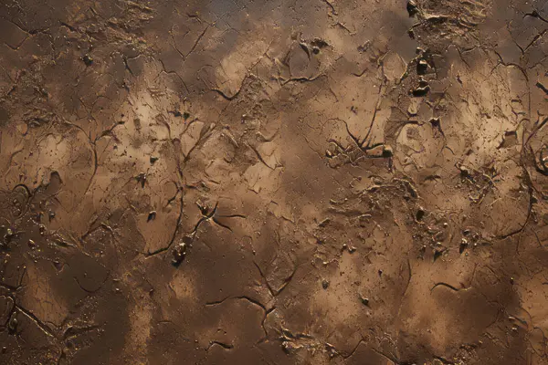 İşlenmiş kolaj eski kuru kahverengi kil yüzey dokusu. Pankart, arkaplan veya 3B haritalama için doku