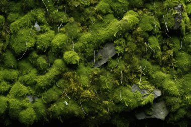 Yosunlu orman yüzey dokusunun işlenmiş kolajı. Pankart, arkaplan veya 3B haritalama için doku