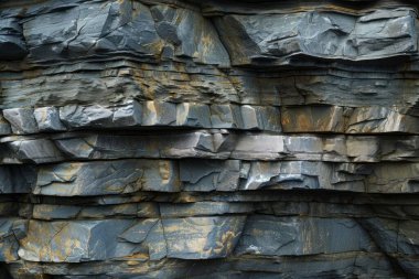 Sedimenter katmanlı kaya dokusunun fotoğrafı. Arkaplan veya haritalama için arkaplan dokusu