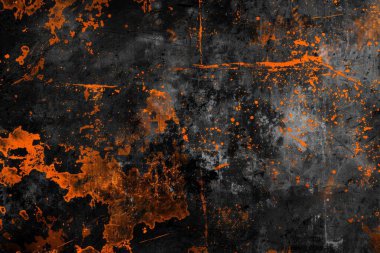Siyah ve turuncu paslı metal yüzey fotoğrafı. Arkaplan veya haritalama için arkaplan dokusu
