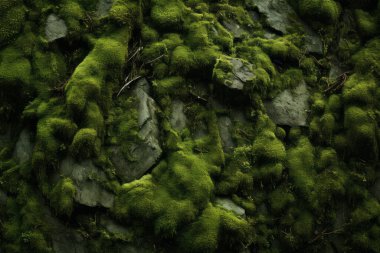 Yosunlu orman yüzey dokusunun işlenmiş kolajı. Pankart, arkaplan veya 3B haritalama için doku