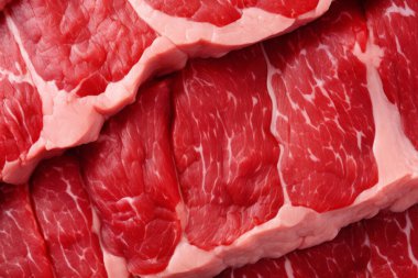 İşlenmiş taze çiğ et yüzey dokusu kolajı. Pankart, arkaplan veya 3B haritalama için doku