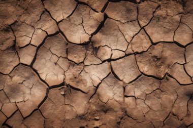 Çatlamış kil yüzey dokusunun işlenmiş kolajı. Pankart, arkaplan veya 3B haritalama için doku