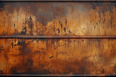 Gündüz vakti paslı metal yaprak dokusunun işlenmiş kolajı. Pankart, arkaplan veya 3B haritalama için doku