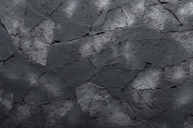 Siyah taş asfalt yüzey dokusunun işlenmiş kolajı. Pankart, arkaplan veya 3B haritalama için doku