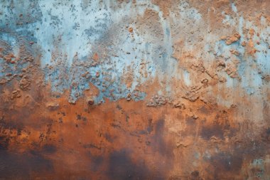 Gündüz vakti paslı metal yaprak dokusunun işlenmiş kolajı. Pankart, arkaplan veya 3B haritalama için doku