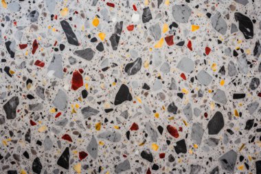 Terrazzo yüzey dokusunun işlenmiş kolajı. Pankart, arkaplan veya 3B haritalama için doku