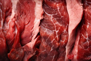 İşlenmiş taze çiğ et yüzey dokusu kolajı. Pankart, arkaplan veya 3B haritalama için doku