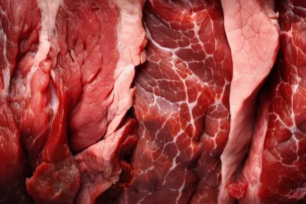 İşlenmiş taze çiğ et yüzey dokusu kolajı. Pankart, arkaplan veya 3B haritalama için doku